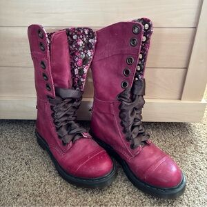 Dr. Martens Pink Combat Boots with Floral Lining size 6